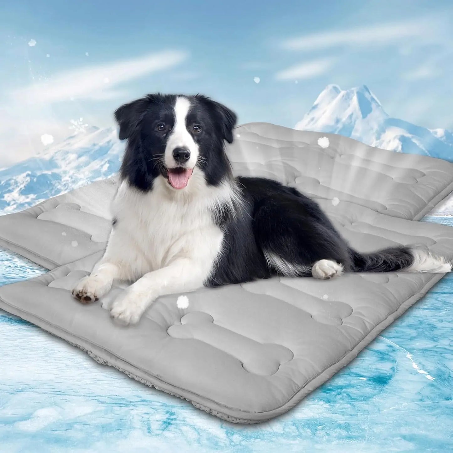 2-Pack Dog Cooling Mat for Large Dogs and Cats - Durable, Non-Toxic, Non-Slip Quilted Summer Pet Pad with Bone Stitching, Portable and Washable for Indoor and Outdoor Use, Grey