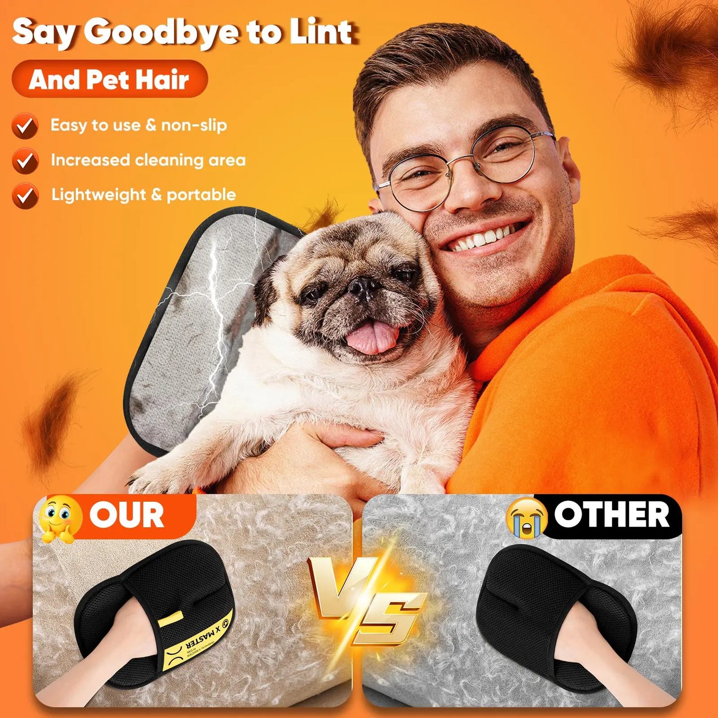 Electrostatic Reusable Pet Hair Removal Gloves for Efficient Cleaning of Furniture, Carpets, and Car Interiors