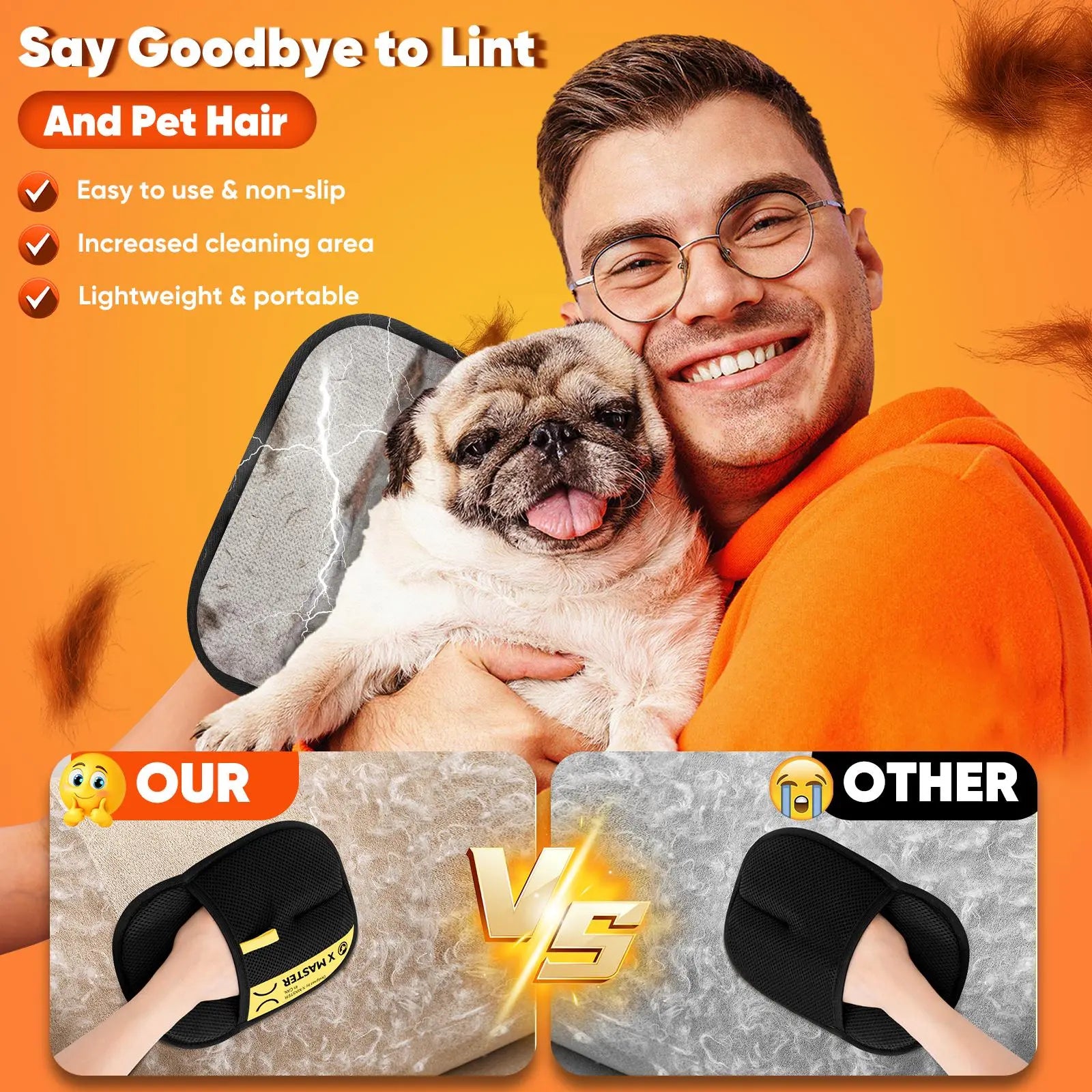 Electrostatic Reusable Pet Hair Removal Gloves for Efficient Cleaning of Furniture, Carpets, and Car Interiors