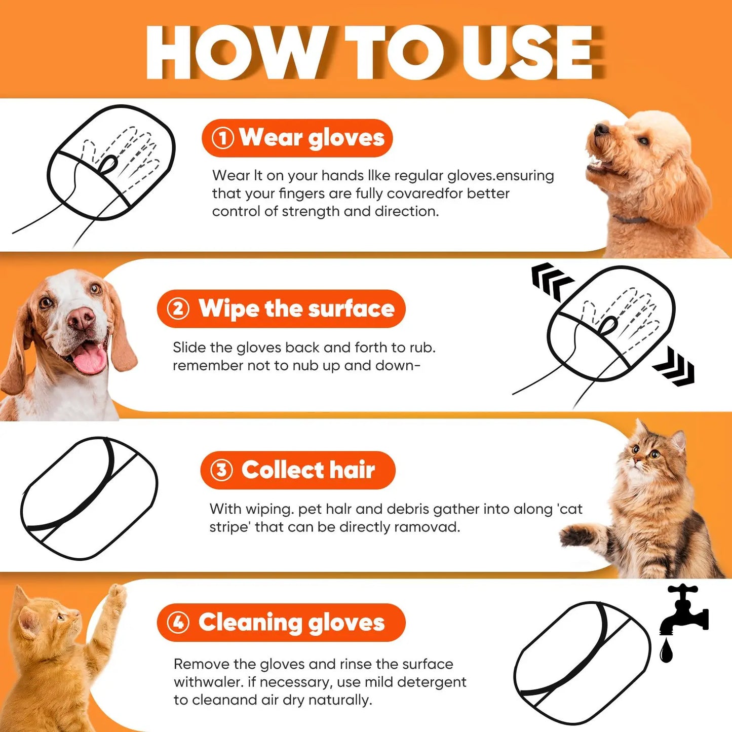 Electrostatic Reusable Pet Hair Removal Gloves for Efficient Cleaning of Furniture, Carpets, and Car Interiors