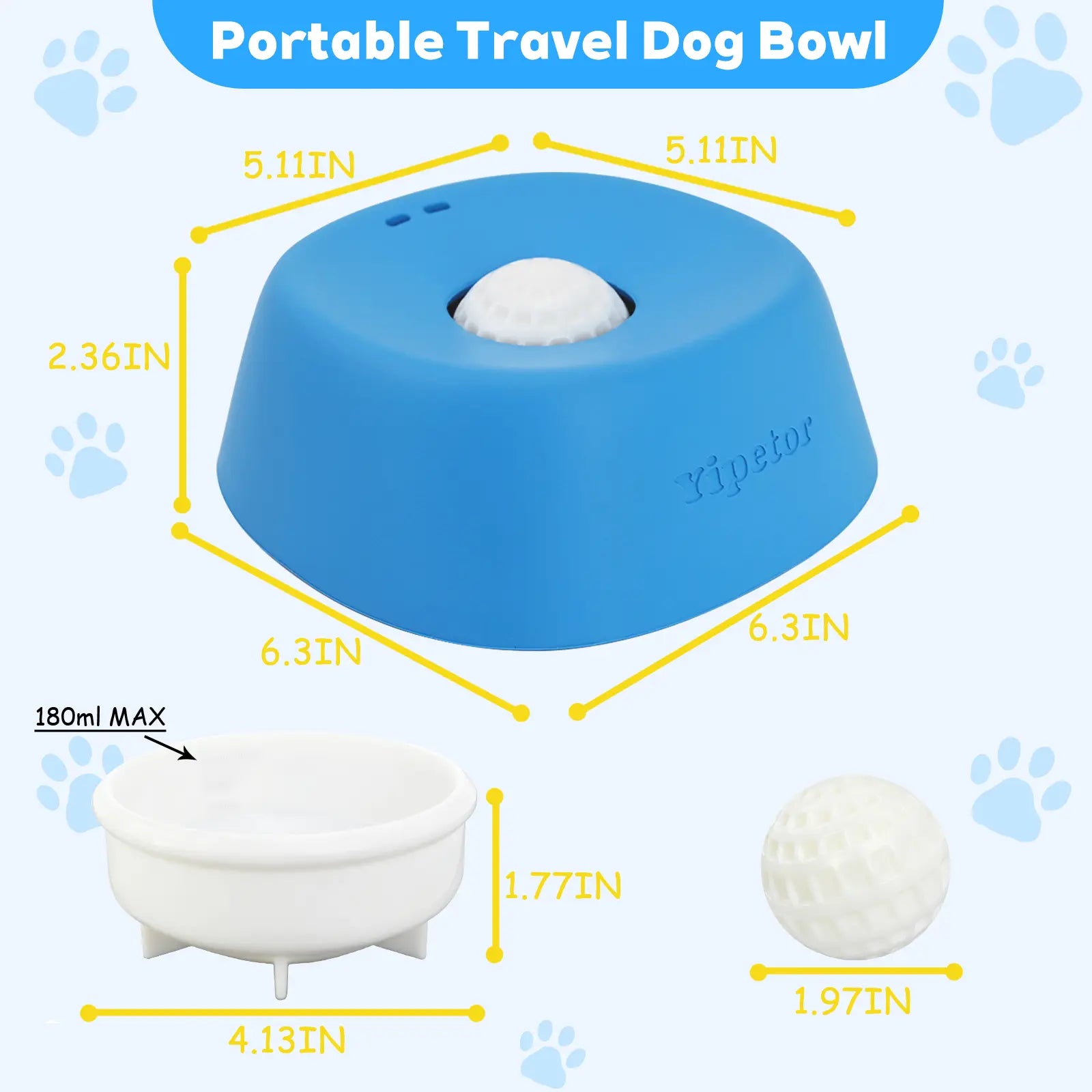 Yipetor Slow Feeder Dog Bowls with Built-In Rolling Ball for Liquid Treats - No Spill Bone Broth and Multi-Purpose Puppy Yogurt Feeder for All Breeds and Dietary Supplement/Post-Op Nutrition