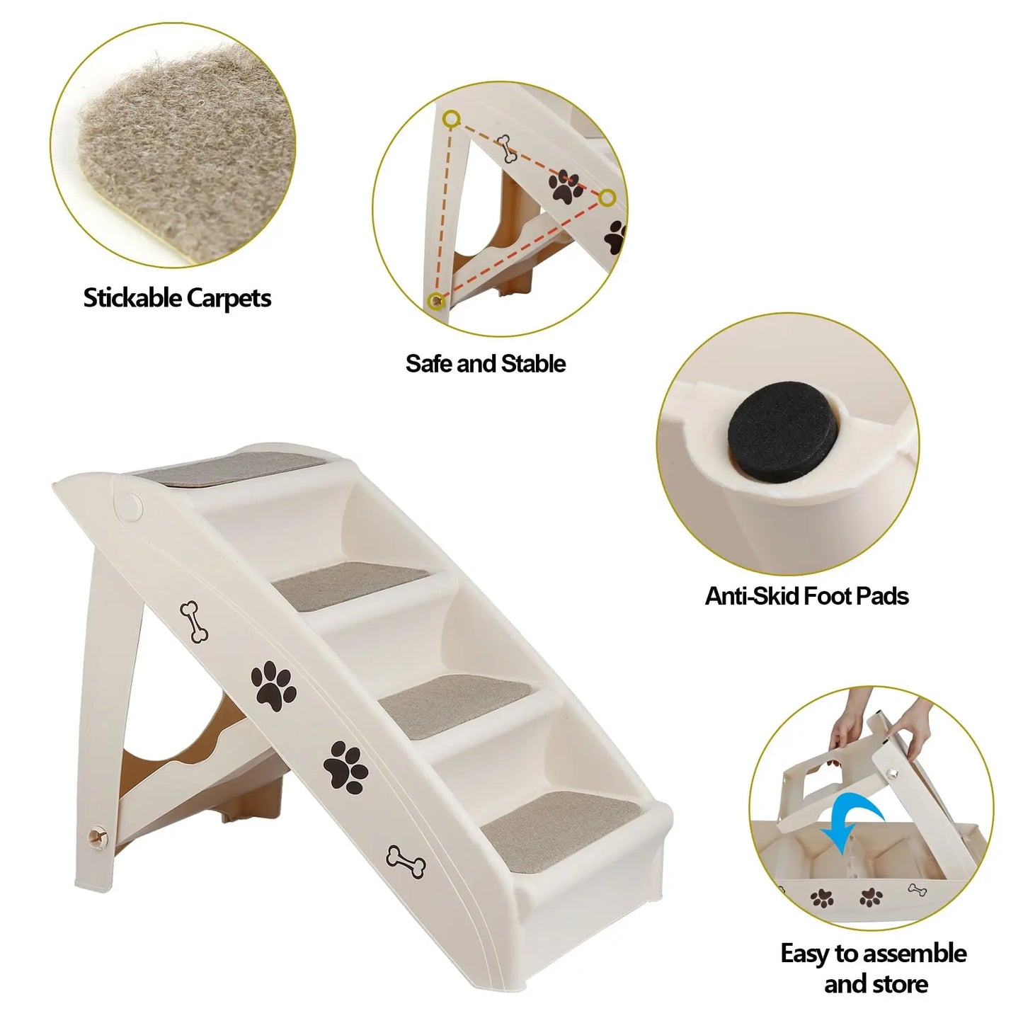 Foldable 4-Step Plastic Pet Stairs for Small Dogs with Non-Slip Paw Pads and Easy-Climb Design for Safe Access to Elevated Surfaces