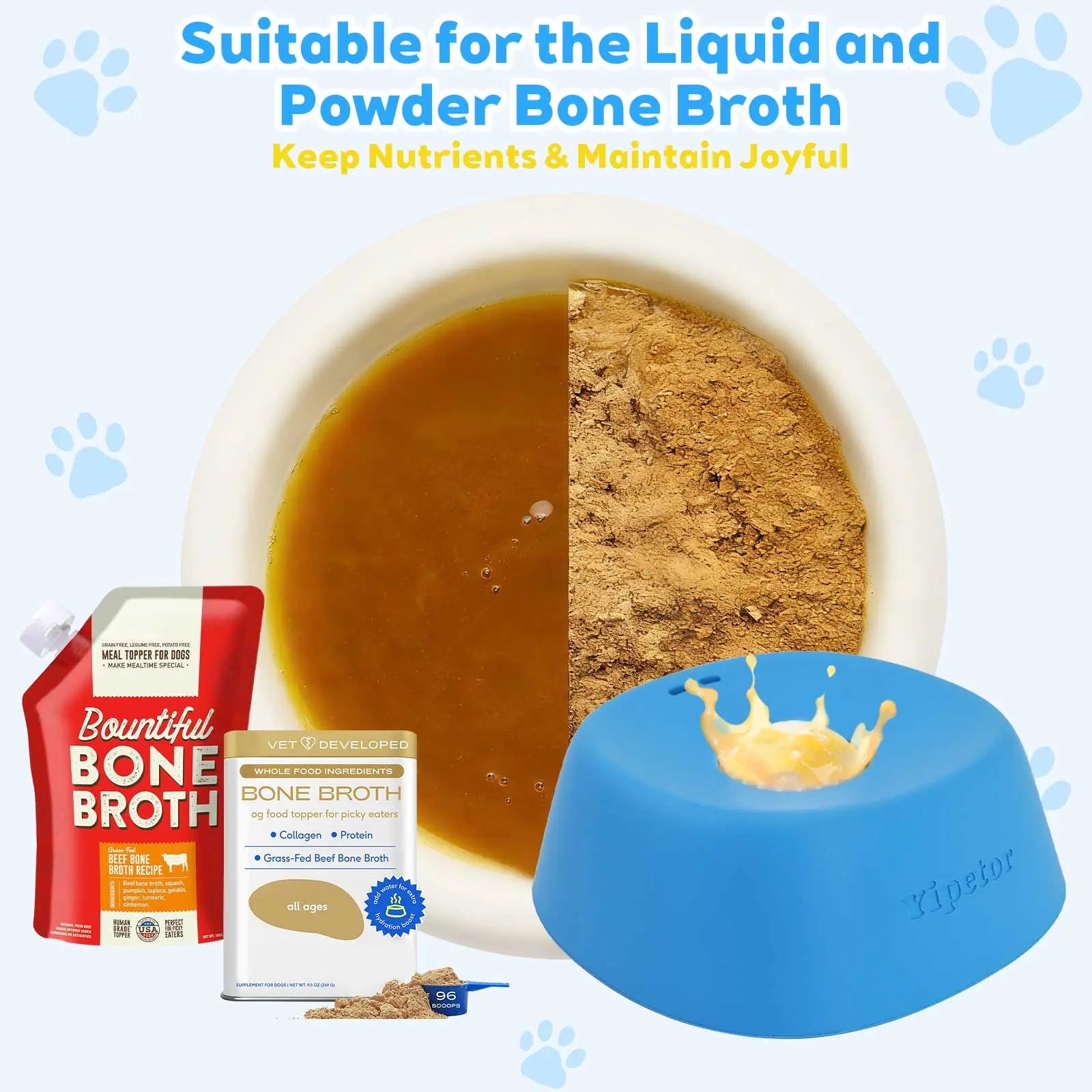 Yipetor Slow Feeder Dog Bowls with Built-In Rolling Ball for Liquid Treats - No Spill Bone Broth and Multi-Purpose Puppy Yogurt Feeder for All Breeds and Dietary Supplement/Post-Op Nutrition