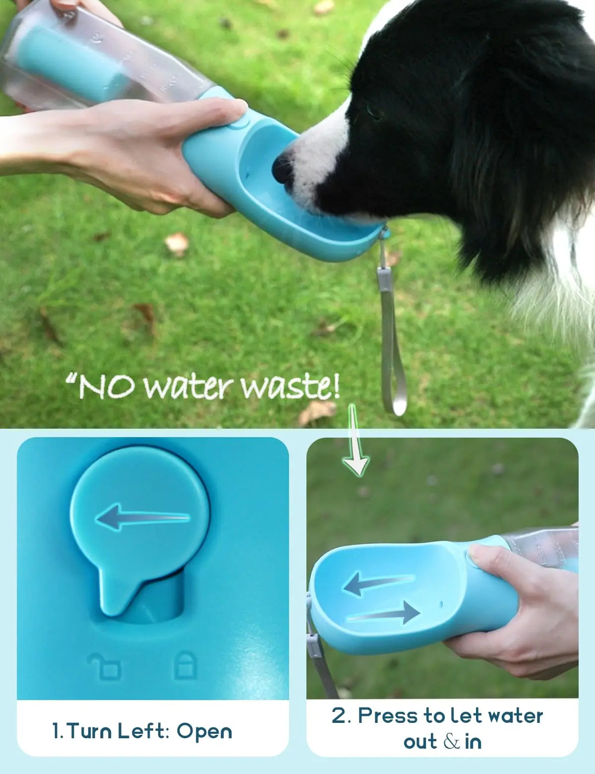 Portable Dog Water Bottle with 3-in-1 Travel Bowl, Food Container, and Waste Bag Holder - 20oz, Blue, Ideal for Outdoor Activities with Large Dogs