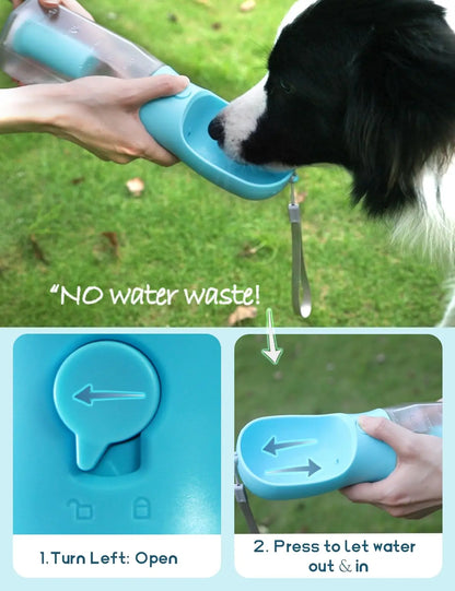 Portable Dog Water Bottle with 3-in-1 Travel Bowl, Food Container, and Waste Bag Holder - 20oz, Blue, Ideal for Outdoor Activities with Large Dogs