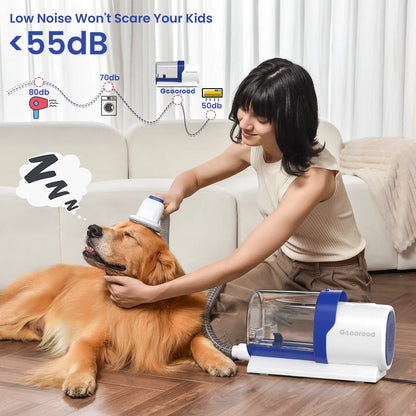 Geoorood All-In-One Dog Grooming Kit with Vacuum Brush - 2.5L Capacity, Stainless Steel Blades, Lightweight Design, 13Kpa Suction Force, Portable Cleaning Solution