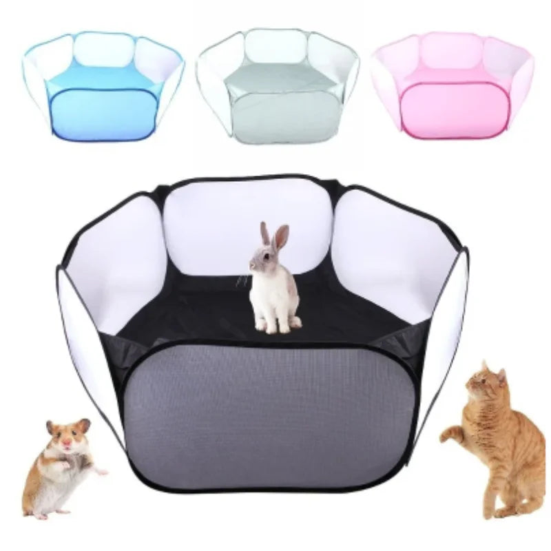 Transparent Portable Pet Playpen - Folding Tent for Dogs, Cats, Hamsters, Rabbits, and Guinea Pigs