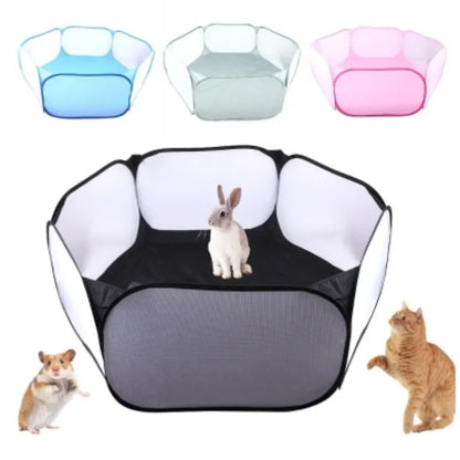 Transparent Portable Pet Playpen - Folding Tent for Dogs, Cats, Hamsters, Rabbits, and Guinea Pigs