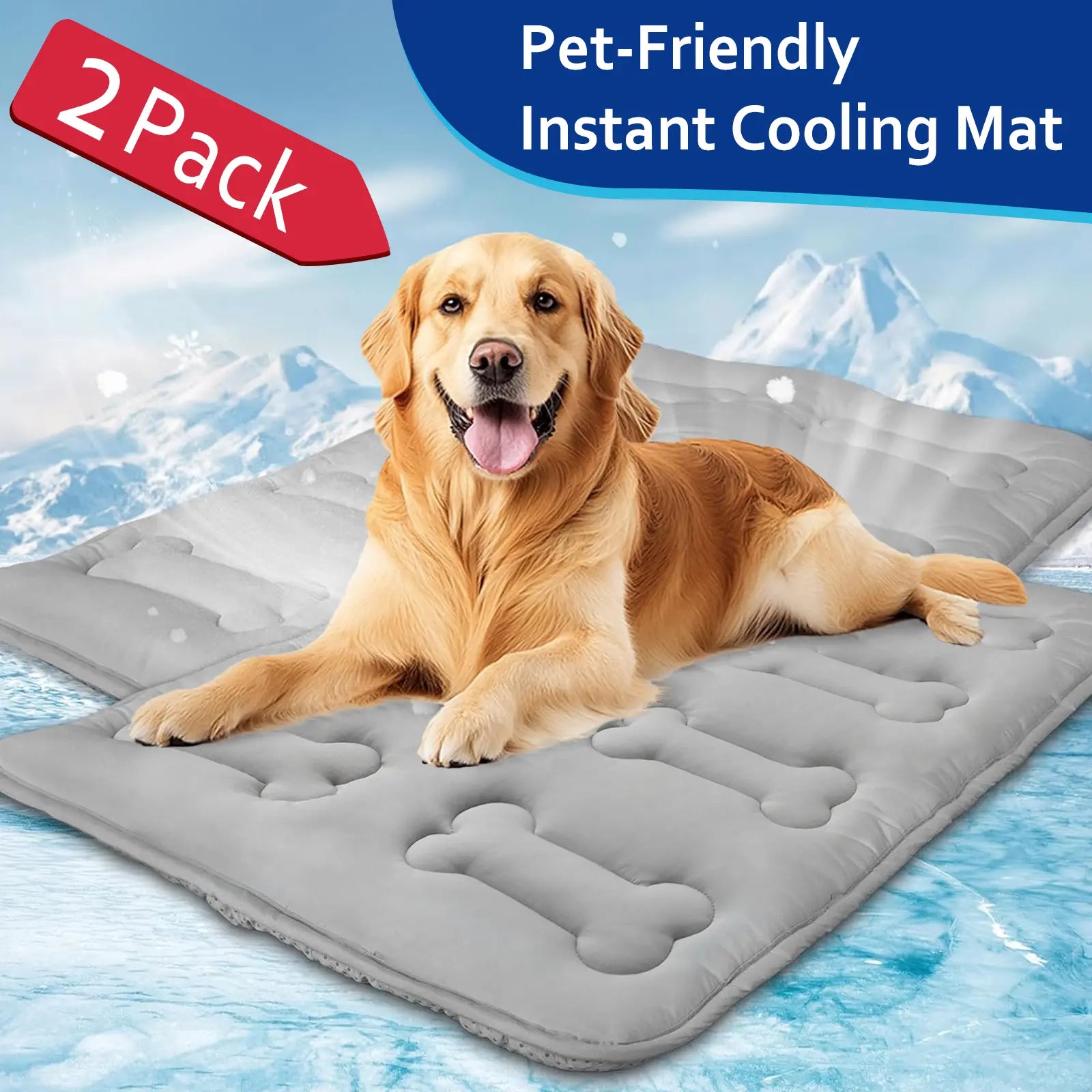 2-Pack Dog Cooling Mat for Large Dogs and Cats - Durable, Non-Toxic, Non-Slip Quilted Summer Pet Pad with Bone Stitching, Portable and Washable for Indoor and Outdoor Use, Grey