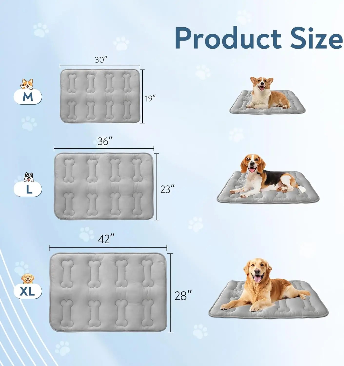 2-Pack Dog Cooling Mat for Large Dogs and Cats - Durable, Non-Toxic, Non-Slip Quilted Summer Pet Pad with Bone Stitching, Portable and Washable for Indoor and Outdoor Use, Grey