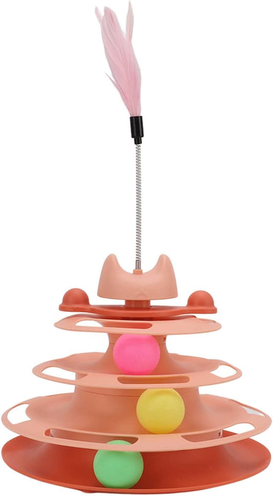 Interactive 4-Level Cat Ball Track Toy with Feather Stick - Engaging Indoor Play for Kittens and Cats