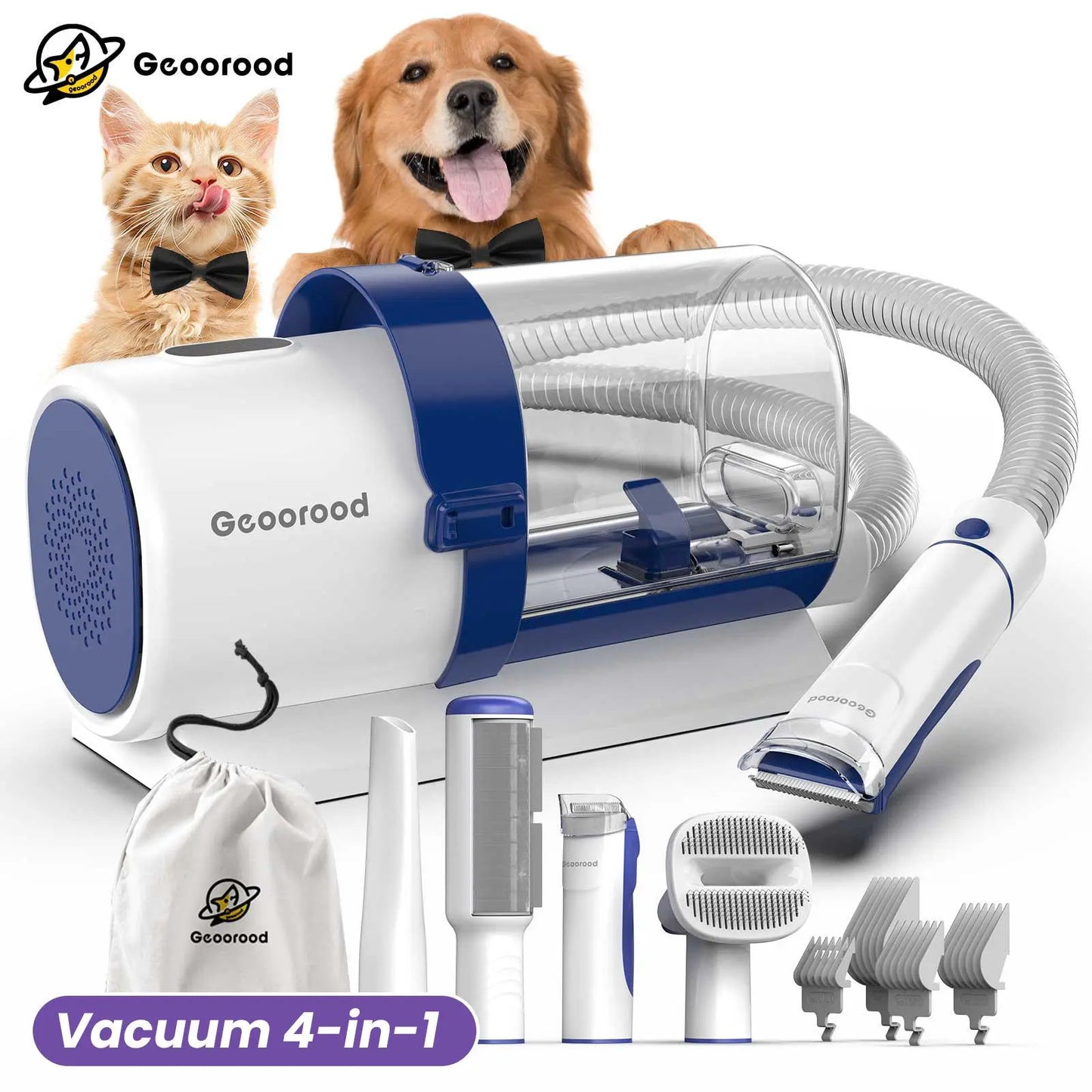 Geoorood All-In-One Dog Grooming Kit with Vacuum Brush - 2.5L Capacity, Stainless Steel Blades, Lightweight Design, 13Kpa Suction Force, Portable Cleaning Solution