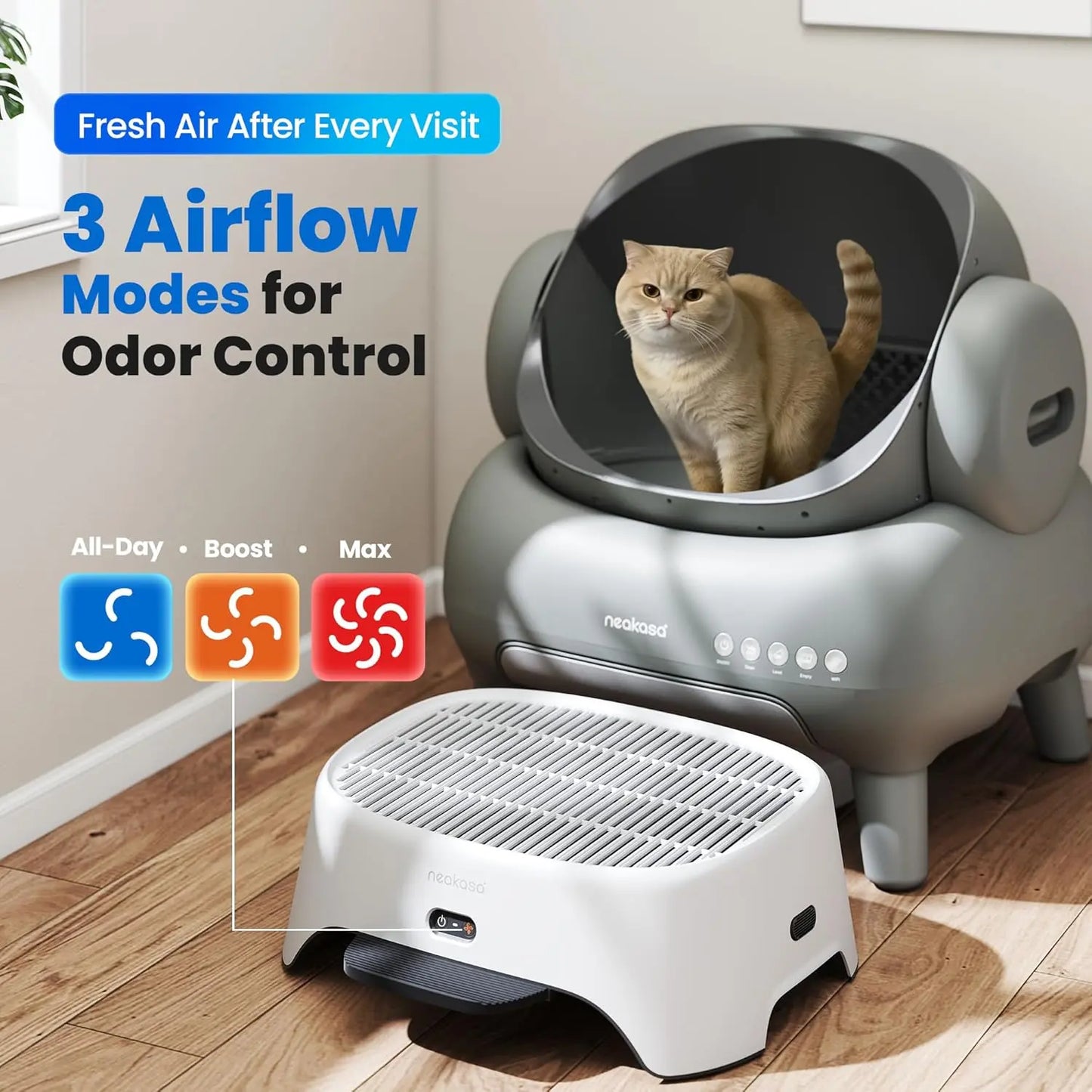 Neakasa Airstep Pet Air Purifier with Three Modes for Odor, Dust, and Pet Hair Control - Compatible with M1 Plus, M1 Lite, and Most Automatic and Traditional Litter Boxes