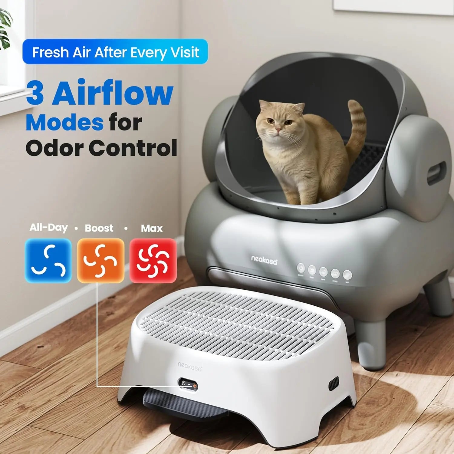 Neakasa Airstep Pet Air Purifier with Three Modes for Odor, Dust, and Pet Hair Control - Compatible with M1 Plus, M1 Lite, and Most Automatic and Traditional Litter Boxes
