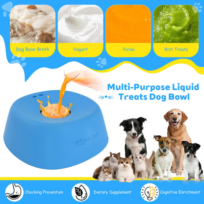 Yipetor Slow Feeder Dog Bowls with Built-In Rolling Ball for Liquid Treats - No Spill Bone Broth and Multi-Purpose Puppy Yogurt Feeder for All Breeds and Dietary Supplement/Post-Op Nutrition