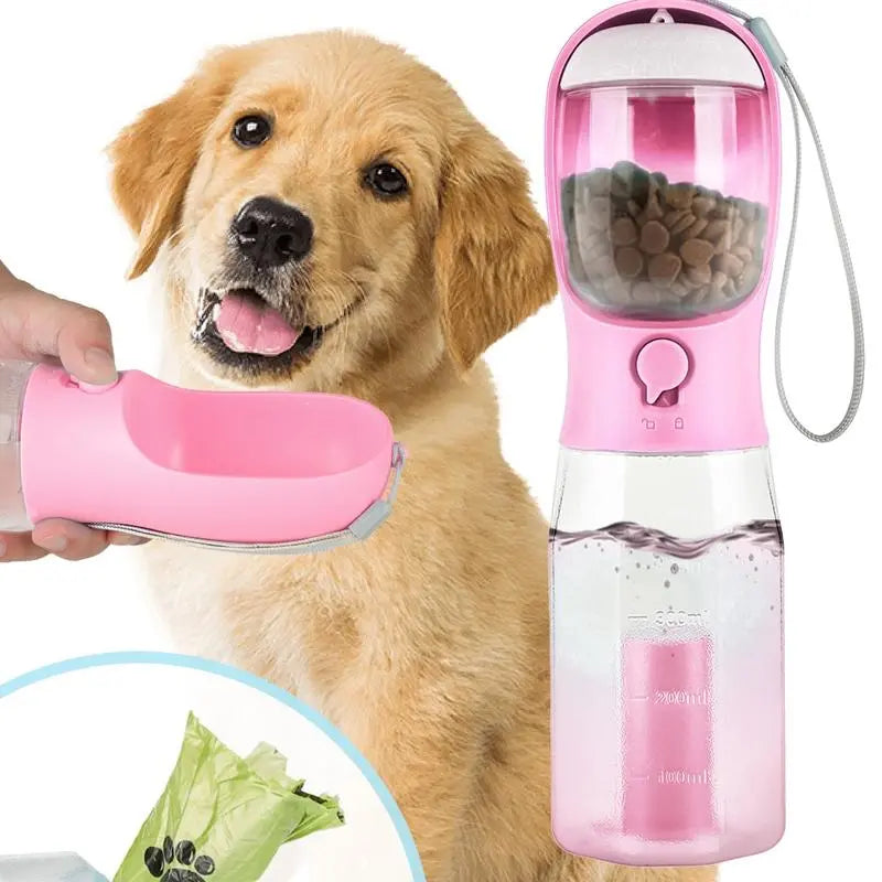 Portable Dog Water Bottle with 3-in-1 Travel Bowl, Food Container, and Waste Bag Holder - 20oz, Blue, Ideal for Outdoor Activities with Large Dogs