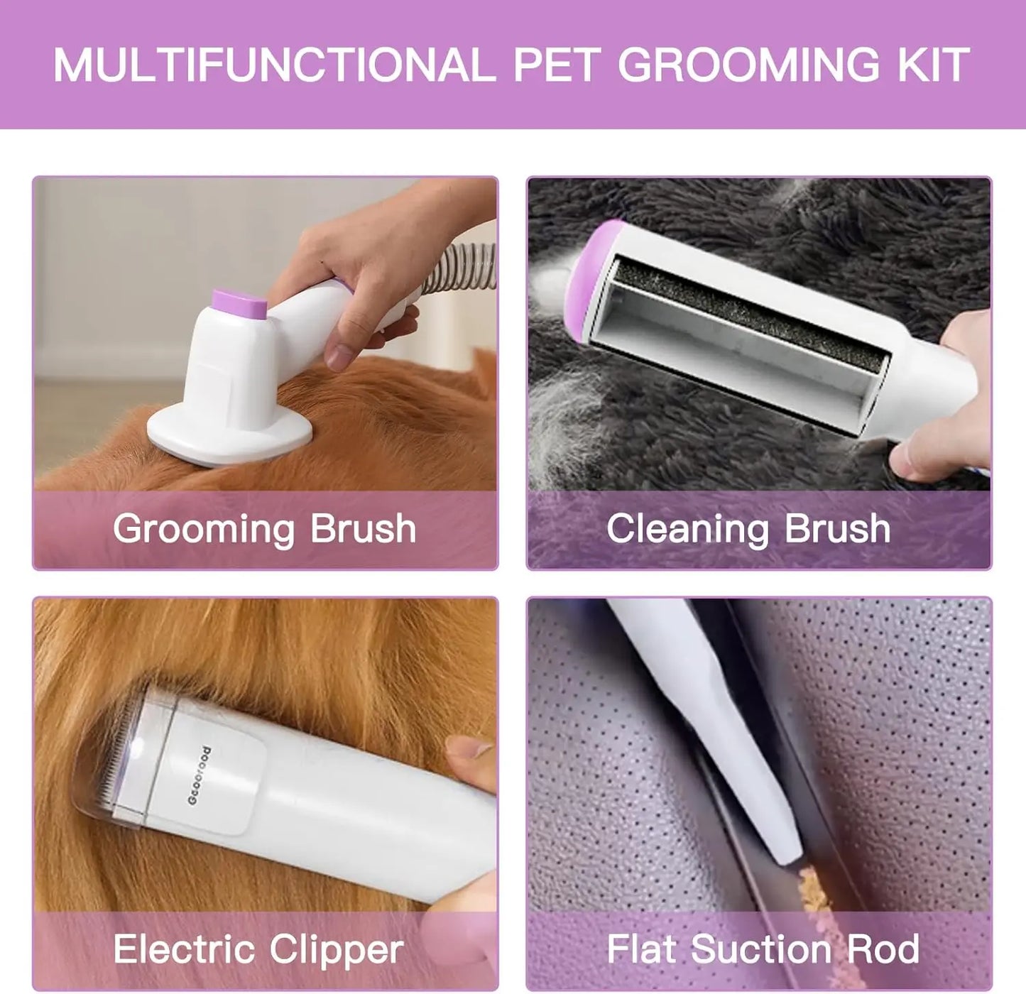 Geoorood All-In-One Dog Grooming Kit with Vacuum Brush - 2.5L Capacity, Stainless Steel Blades, Lightweight Design, 13Kpa Suction Force, Portable Cleaning Solution