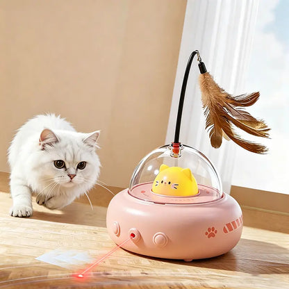 Automatic Interactive Cat Teaser Toy - Self-Playing Laser and Feather Combo for Engaging Playtime and Boredom Relief for Kittens
