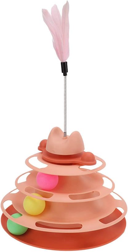Interactive 4-Level Cat Ball Track Toy with Feather Stick - Engaging Indoor Play for Kittens and Cats