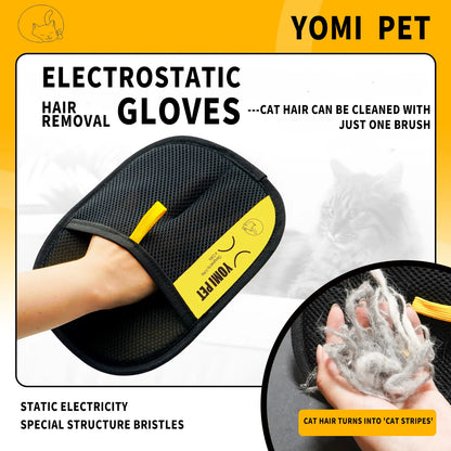 YOMI PET Electrostatic Hair Removal Gloves - Dual-Sided Brush for Effective Cat and Dog Grooming and Cleaning