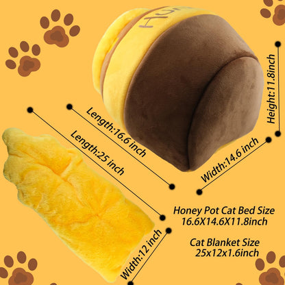 Honey Pot Cat Cave Bed - Plush Rebound Sponge Pet Nest with Removable and Washable Cushion, Adorable Cartoon Design for Small Cats and Breeds