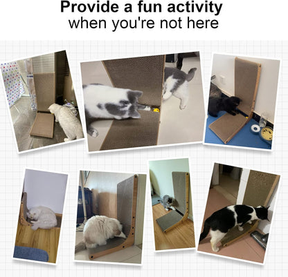L-Shaped Wall-Mounted Cat Scratcher - 26.8 Inch Cardboard Scratch Pad with Ball Toy for Indoor Cats, Large Size