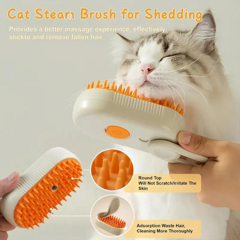 3-in-1 Pet Steam Brush and Hair Remover for Cats and Dogs - Adjustable Grooming Comb with Steamy Mist Technology for Effective Fur Removal