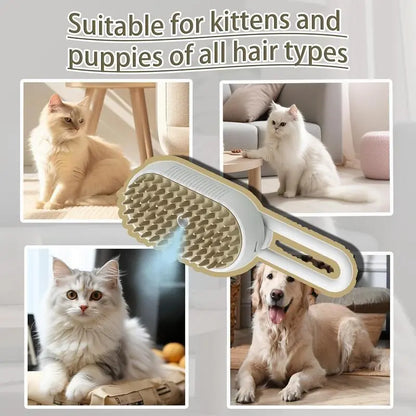 3-in-1 Pet Steam Brush and Hair Remover for Cats and Dogs - Adjustable Grooming Comb with Steamy Mist Technology for Effective Fur Removal