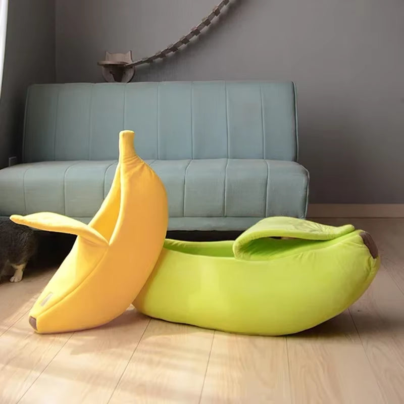 Cozy Banana-Shaped Cat Bed and Mat - Warm Cushion Kennel for Kittens and Small Dogs, Portable Pet Supplies
