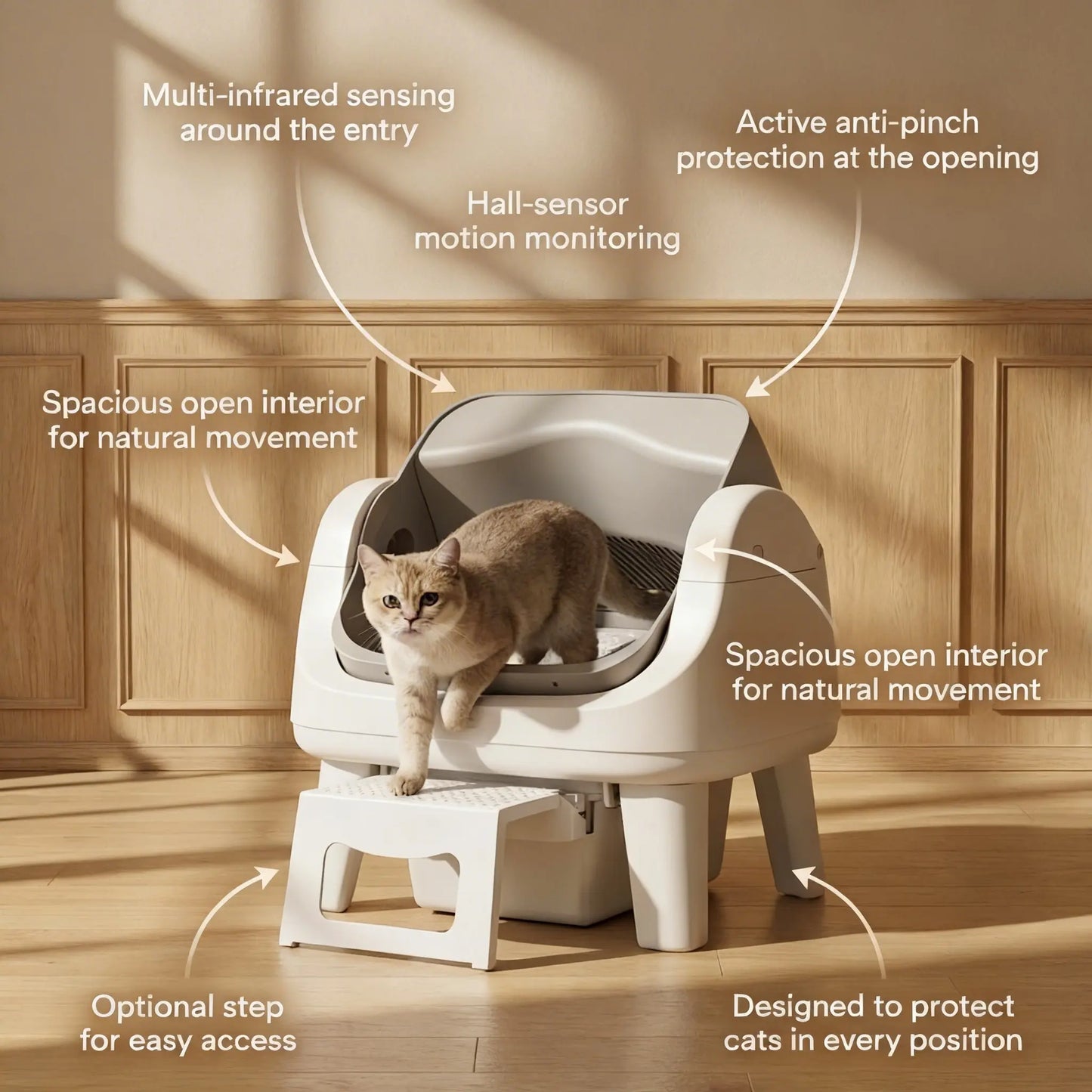 Petpivot Autoscooper 12 Lite Open Top Self-Cleaning Cat Litter Box with Advanced Safety Sensors and Senior Cat Access Features