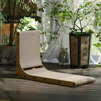 L-Shaped Wall-Mounted Cat Scratcher - 26.8 Inch Cardboard Scratch Pad with Ball Toy for Indoor Cats, Large Size