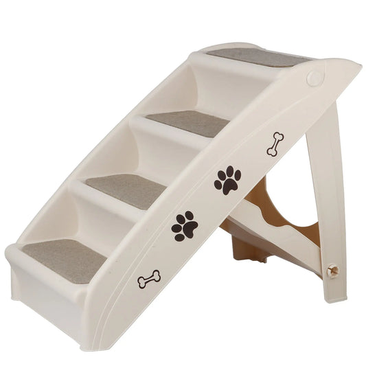 Foldable 4-Step Plastic Pet Stairs for Small Dogs with Non-Slip Paw Pads and Easy-Climb Design for Safe Access to Elevated Surfaces
