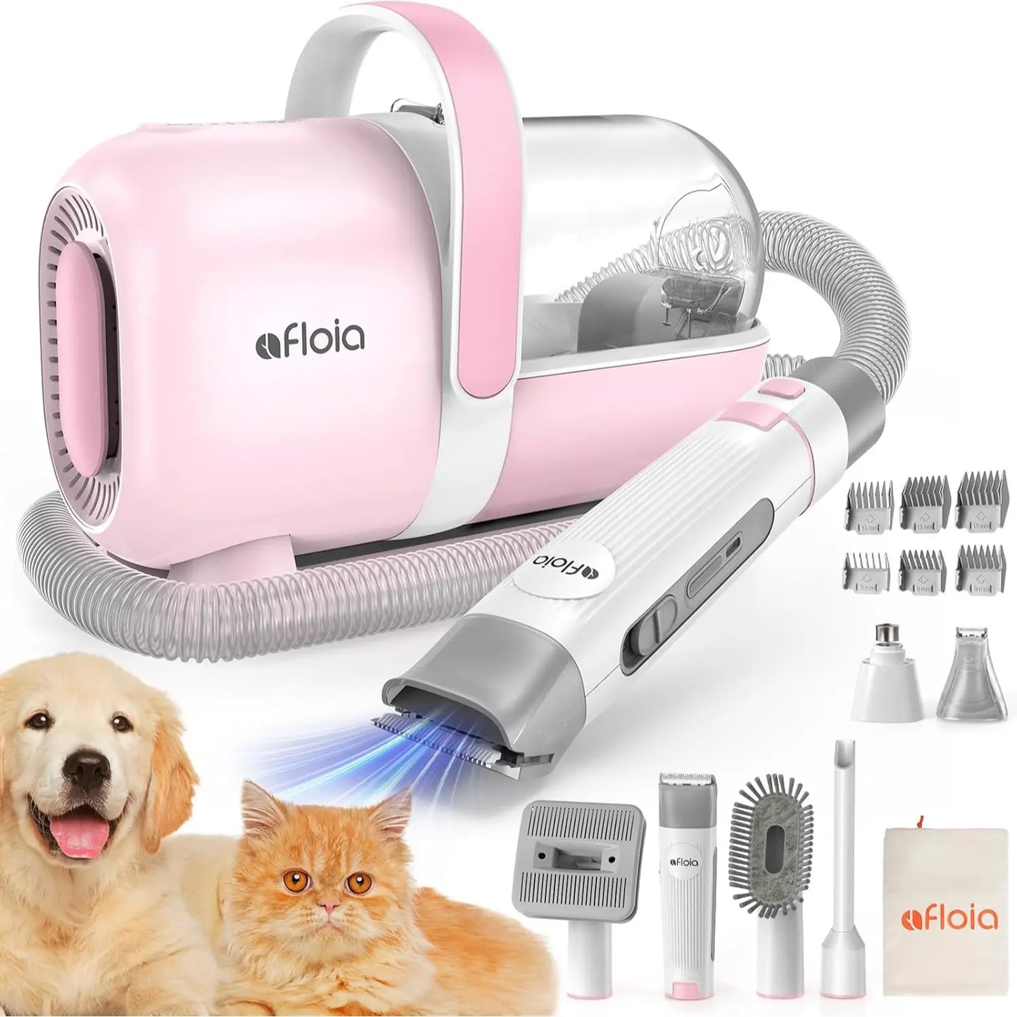 Afloia Professional Dog Grooming Kit: Vacuum Grooming Tools, Dog Clippers, and Low Noise Hair Remover for Shedding Pets