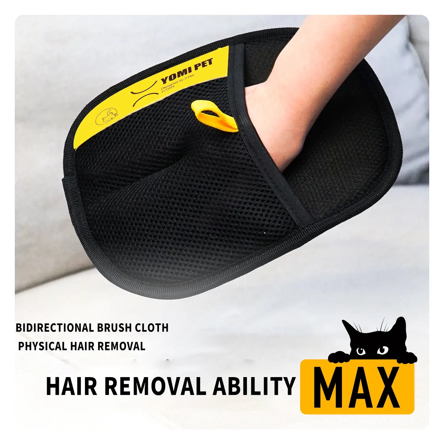YOMI PET Electrostatic Hair Removal Gloves - Dual-Sided Brush for Effective Cat and Dog Grooming and Cleaning