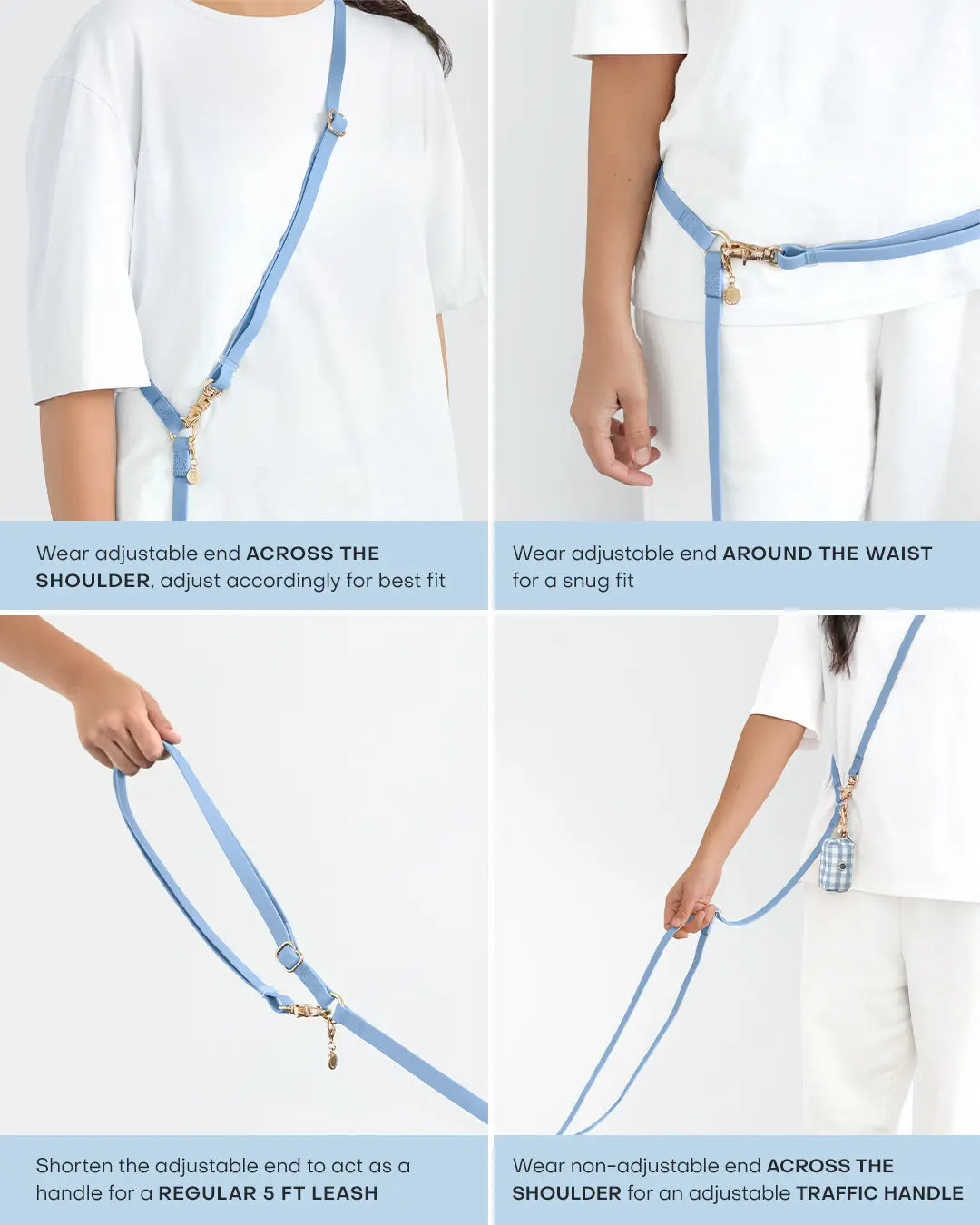 4-in-1 Convertible Hands-Free Cloud Dog Leash, 8.5 Feet Long, Available in 5/8-Inch or 3/4-Inch Width