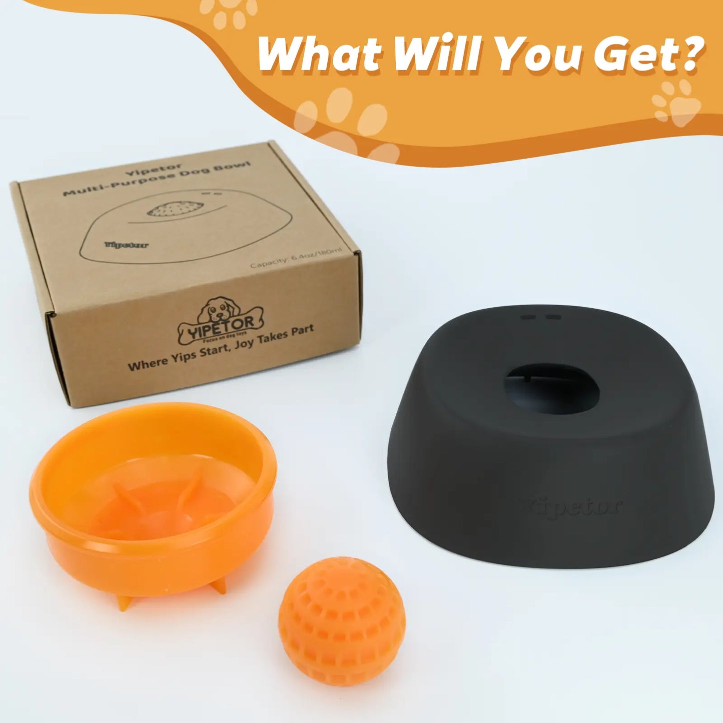 Yipetor Slow Feeder Dog Bowls with Built-In Rolling Ball for Liquid Treats - No Spill Bone Broth and Multi-Purpose Puppy Yogurt Feeder for All Breeds and Dietary Supplement/Post-Op Nutrition
