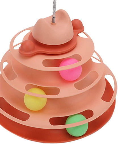 Interactive 4-Level Cat Ball Track Toy with Feather Stick - Engaging Indoor Play for Kittens and Cats