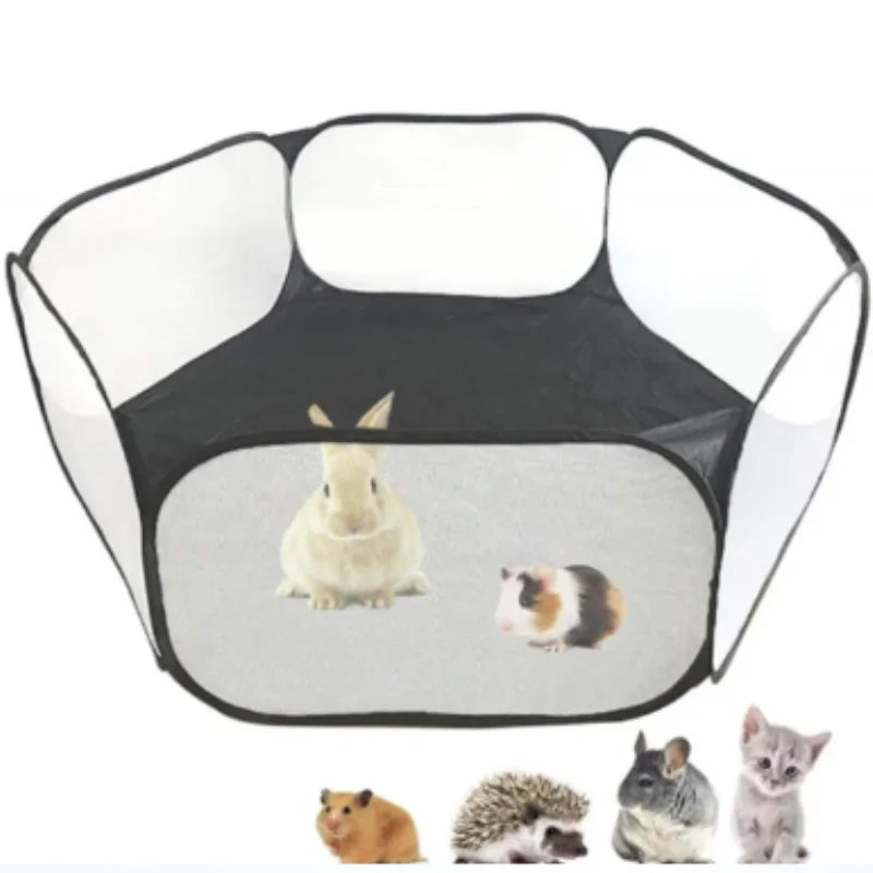 Transparent Portable Pet Playpen - Folding Tent for Dogs, Cats, Hamsters, Rabbits, and Guinea Pigs