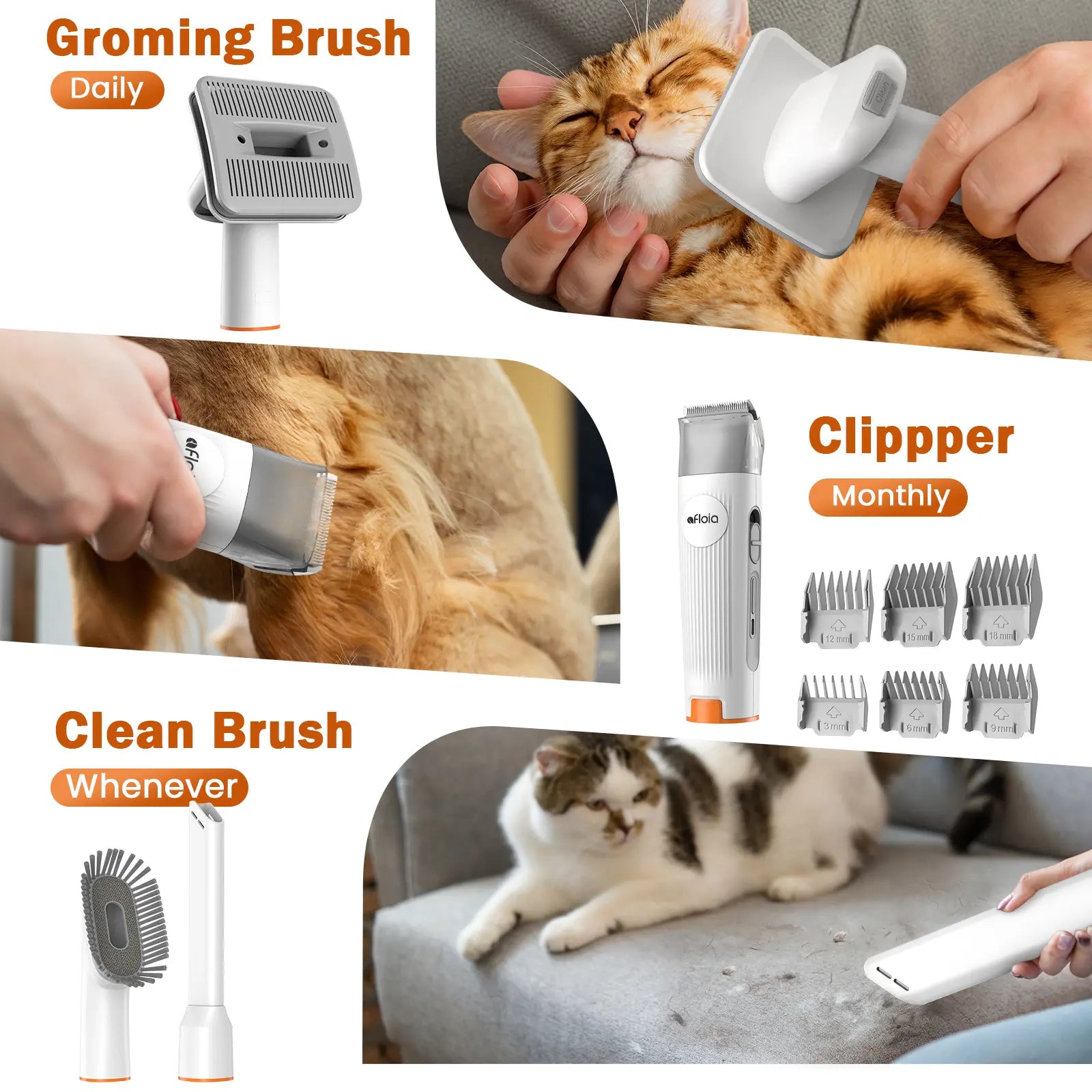 Afloia Professional Dog Grooming Kit: Vacuum Grooming Tools, Dog Clippers, and Low Noise Hair Remover for Shedding Pets