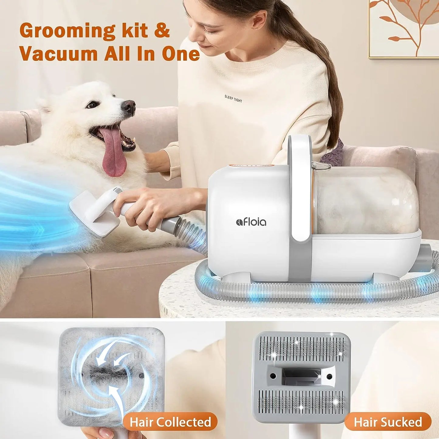 Afloia Professional Dog Grooming Kit: Vacuum Grooming Tools, Dog Clippers, and Low Noise Hair Remover for Shedding Pets