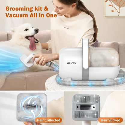 Afloia Professional Dog Grooming Kit: Vacuum Grooming Tools, Dog Clippers, and Low Noise Hair Remover for Shedding Pets