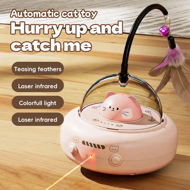 Automatic Interactive Cat Teaser Toy - Self-Playing Laser and Feather Combo for Engaging Playtime and Boredom Relief for Kittens