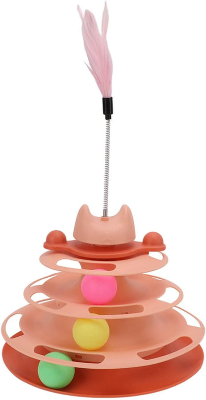 Interactive 4-Level Cat Ball Track Toy with Feather Stick - Engaging Indoor Play for Kittens and Cats