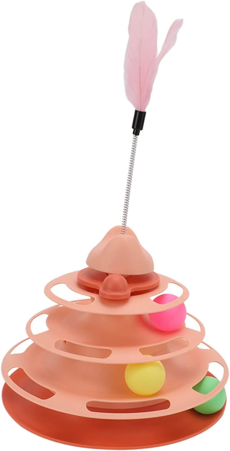 Interactive 4-Level Cat Ball Track Toy with Feather Stick - Engaging Indoor Play for Kittens and Cats