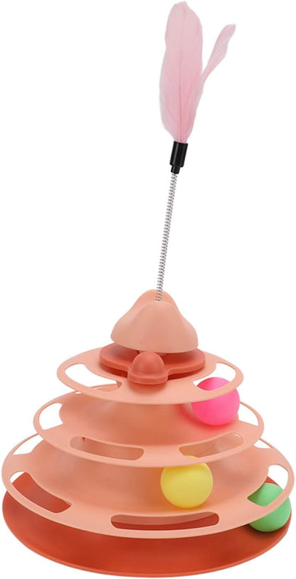 Interactive 4-Level Cat Ball Track Toy with Feather Stick - Engaging Indoor Play for Kittens and Cats