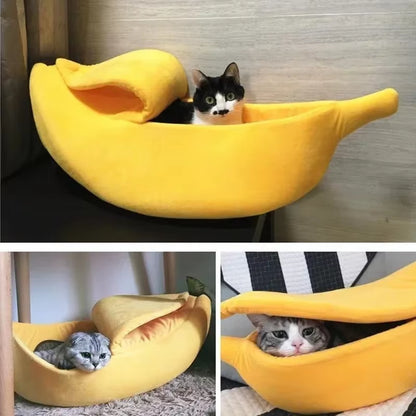 Cozy Banana-Shaped Cat Bed and Mat - Warm Cushion Kennel for Kittens and Small Dogs, Portable Pet Supplies