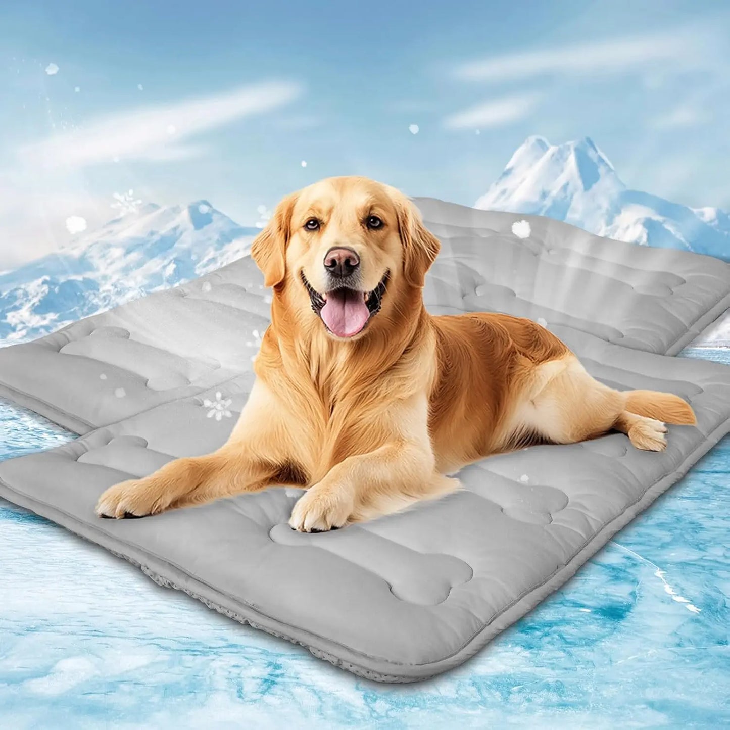 2-Pack Dog Cooling Mat for Large Dogs and Cats - Durable, Non-Toxic, Non-Slip Quilted Summer Pet Pad with Bone Stitching, Portable and Washable for Indoor and Outdoor Use, Grey
