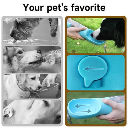 Portable Dog Water Bottle with 3-in-1 Travel Bowl, Food Container, and Waste Bag Holder - 20oz, Blue, Ideal for Outdoor Activities with Large Dogs