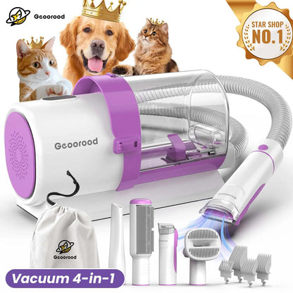 Geoorood All-In-One Dog Grooming Kit with Vacuum Brush - 2.5L Capacity, Stainless Steel Blades, Lightweight Design, 13Kpa Suction Force, Portable Cleaning Solution