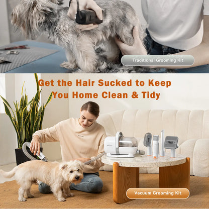 Afloia Professional Dog Grooming Kit: Vacuum Grooming Tools, Dog Clippers, and Low Noise Hair Remover for Shedding Pets